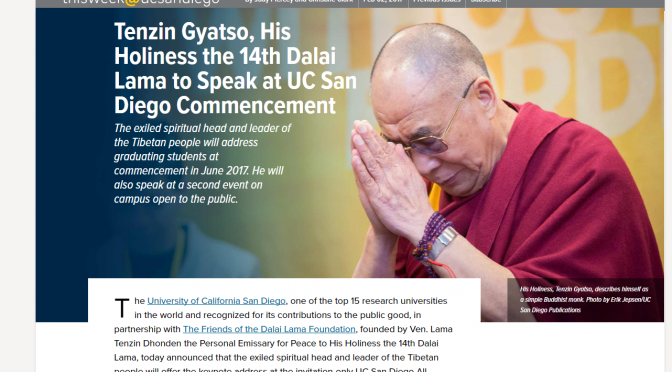 罔顾反对 UCSD校长坚邀达赖喇嘛作为毕业典礼主要演讲人（图）