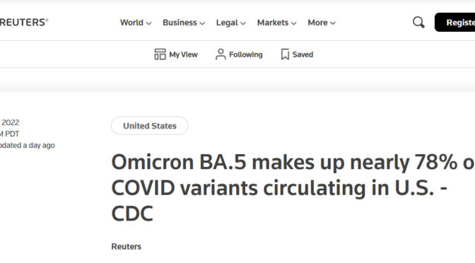 CDC: OmicronBA.5在美国新冠病毒变种中占近78%（图）